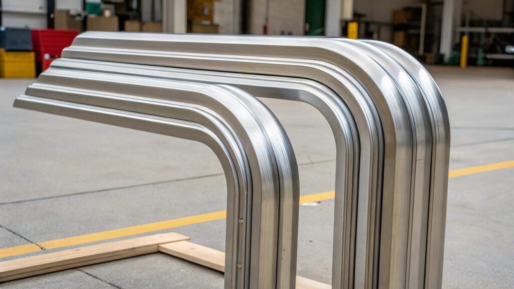 alt with keywords: examples of aluminum pieces bent at 90-degree angles